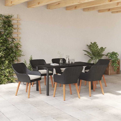 Garten Essgruppe mit Kissen 7 pcs Schwarz Poly-Rattan