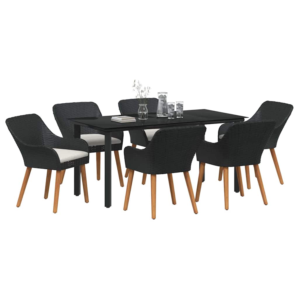 Garten Essgruppe mit Kissen 7 pcs Schwarz Poly-Rattan