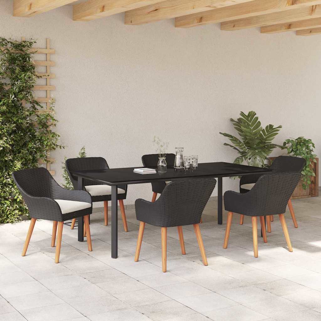 Garten Essgruppe mit Kissen 7 pcs Schwarz Poly-Rattan