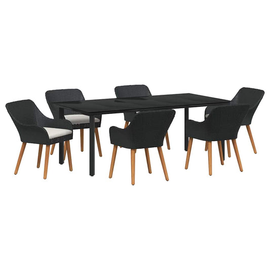 Garten Essgruppe mit Kissen 7 pcs Schwarz Poly-Rattan