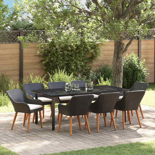 Garten Essgruppe mit Kissen 9 pcs Schwarz Poly-Rattan