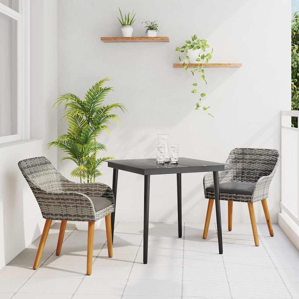 Garten Essgruppe mit Kissen 3 pcs Grau Poly-Rattan