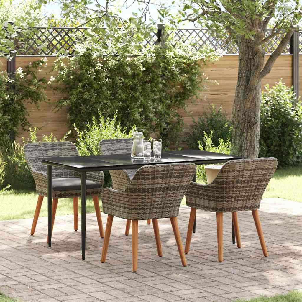 Garten Essgruppe mit Kissen 5 pcs Grau Poly-Rattan