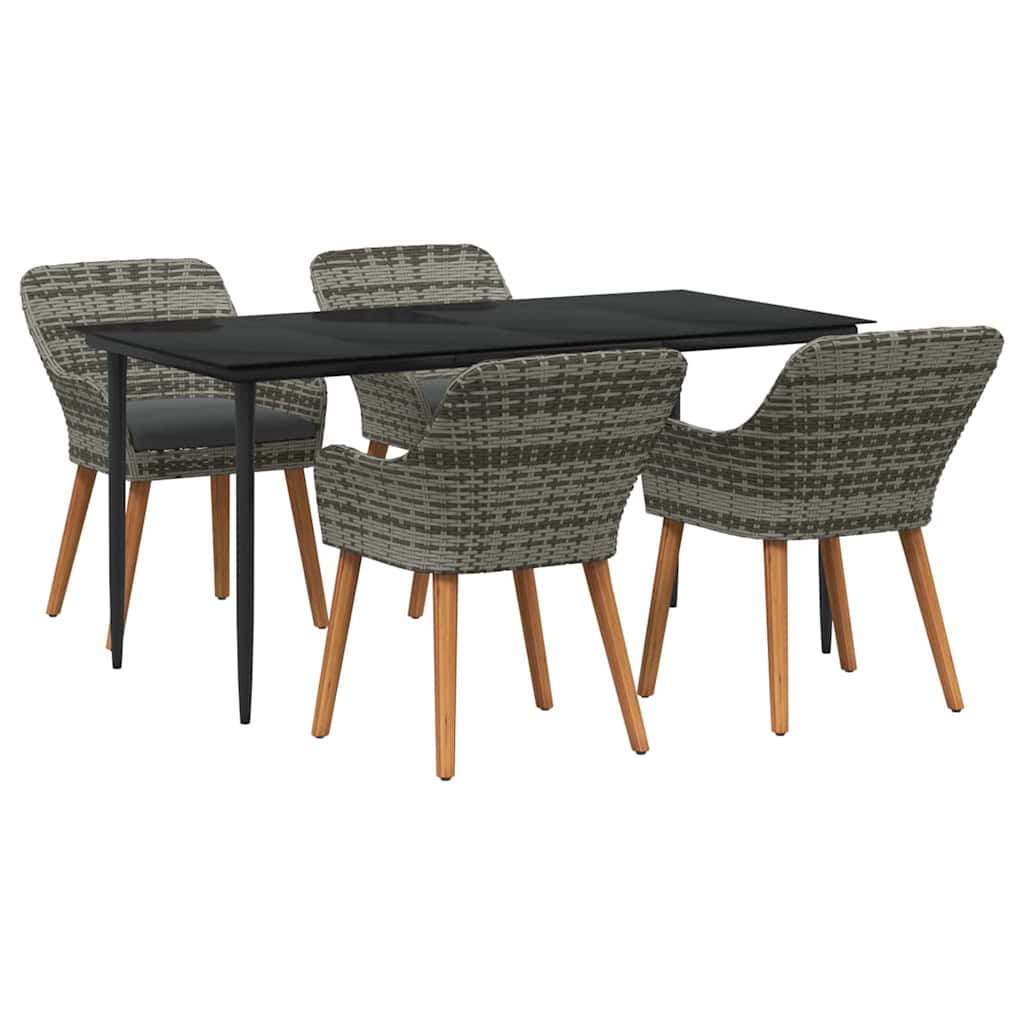 Garten Essgruppe mit Kissen 5 pcs Grau Poly-Rattan