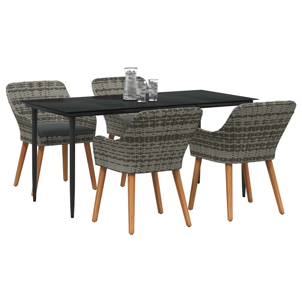 Garten Essgruppe mit Kissen 5 pcs Grau Poly-Rattan
