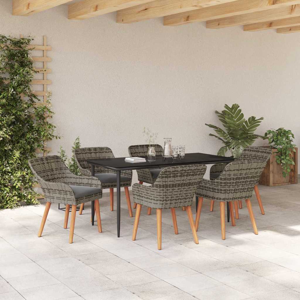 Garten Essgruppe mit Kissen 7 pcs Grau Poly-Rattan