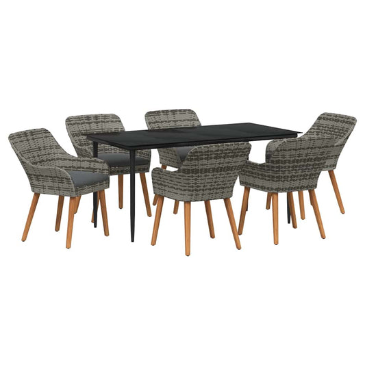 Garten Essgruppe mit Kissen 7 pcs Grau Poly-Rattan