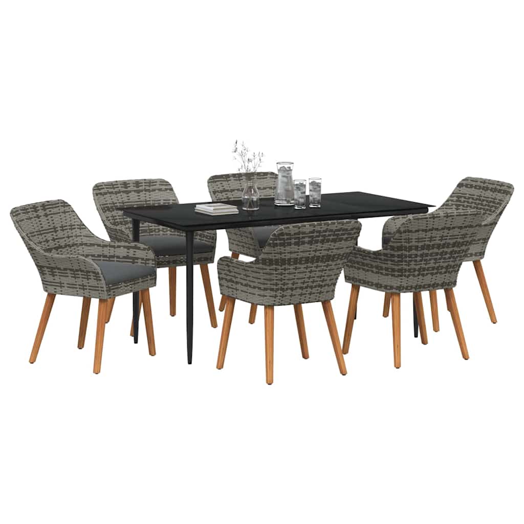 Garten Essgruppe mit Kissen 7 pcs Grau Poly-Rattan