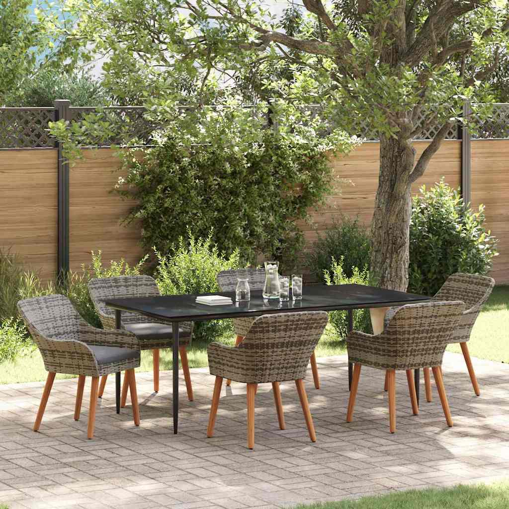 Garten Essgruppe mit Kissen 7 pcs Grau Poly-Rattan