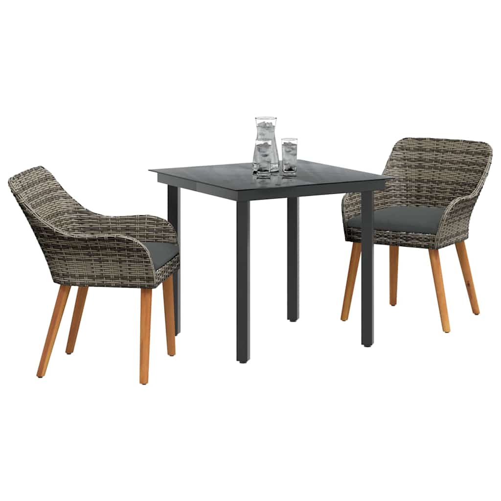 Garten Essgruppe mit Kissen 3 pcs Grau Poly-Rattan