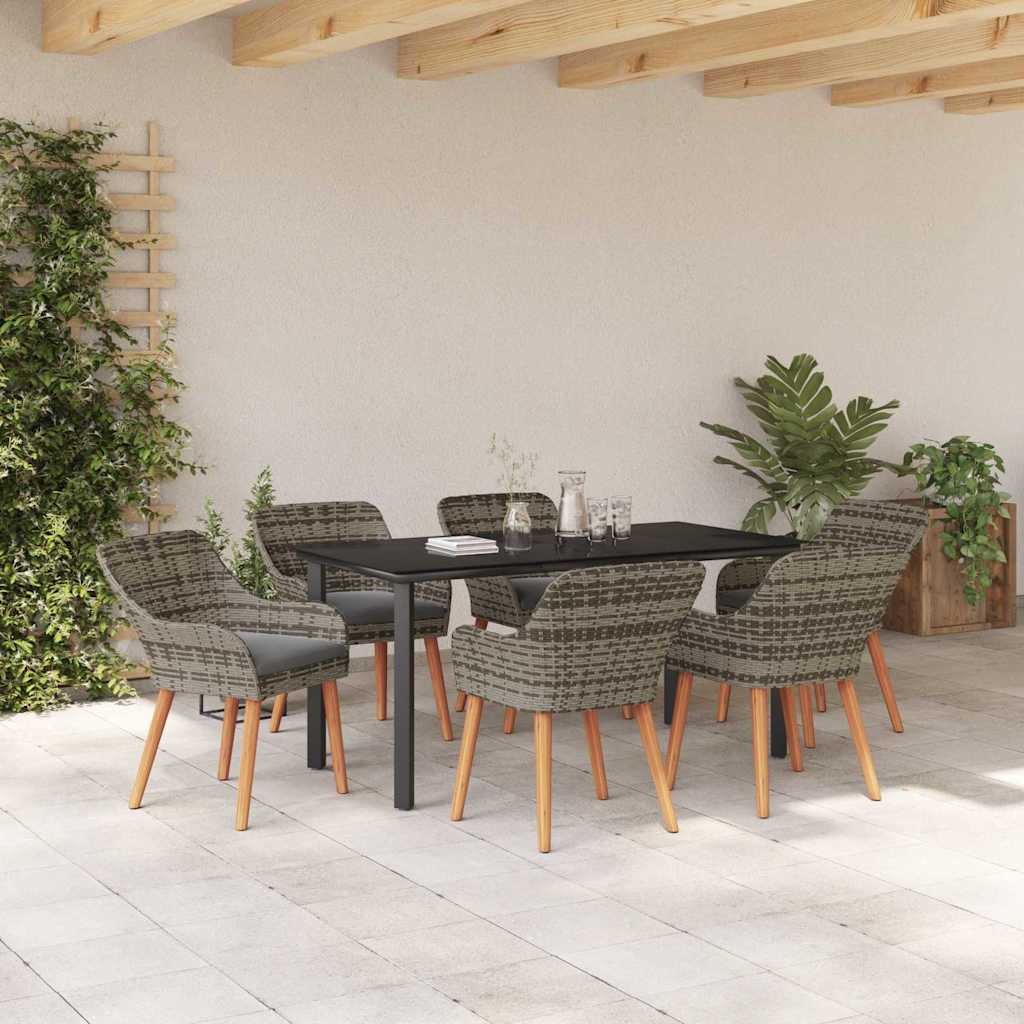 Garten Essgruppe mit Kissen 7 pcs Grau Poly-Rattan