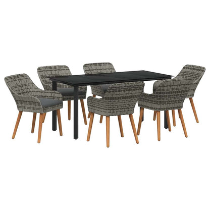 Garten Essgruppe mit Kissen 7 pcs Grau Poly-Rattan