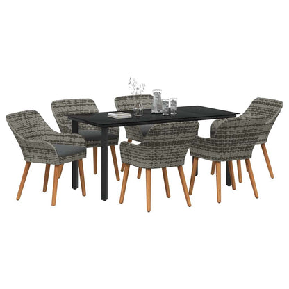 Garten Essgruppe mit Kissen 7 pcs Grau Poly-Rattan