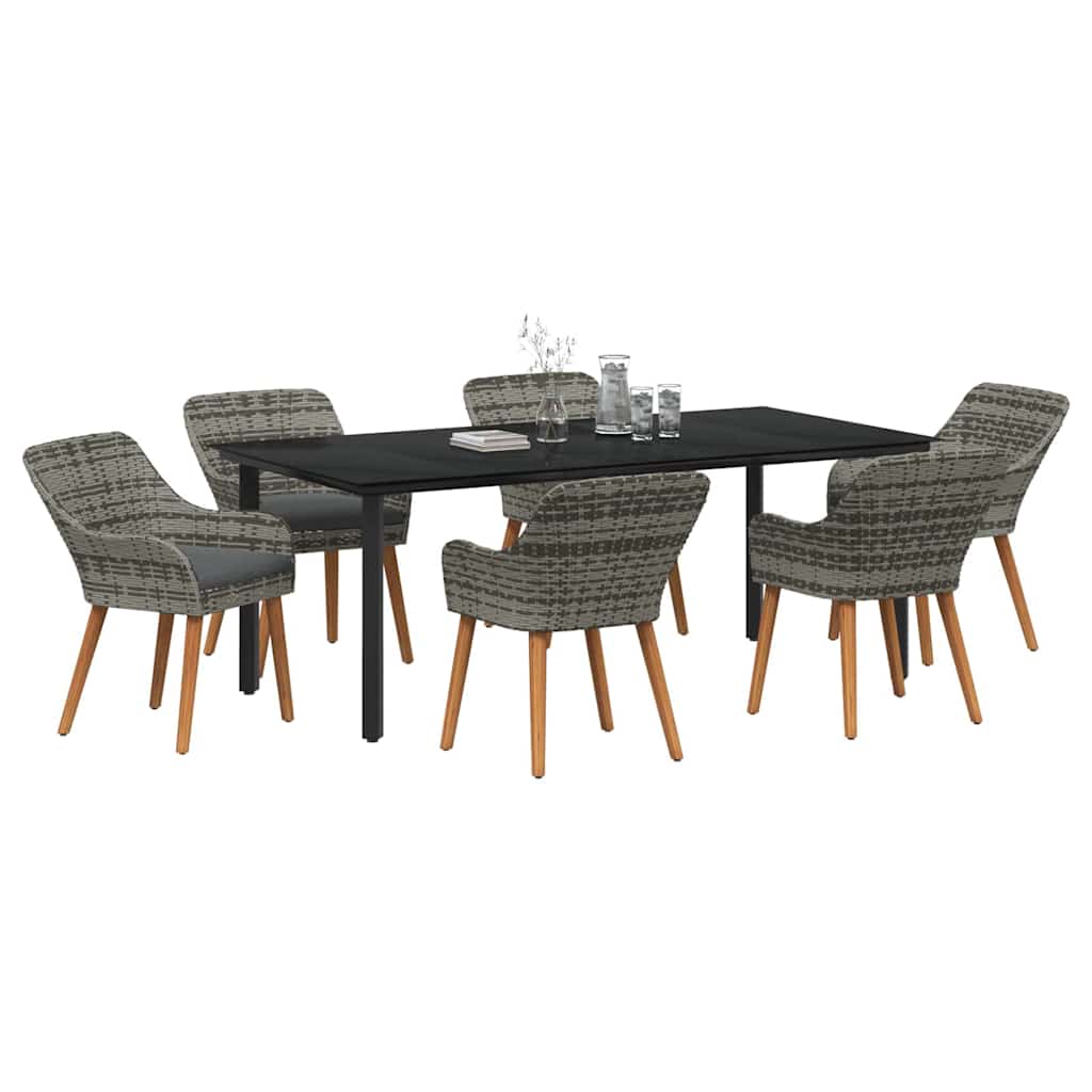 Garten Essgruppe mit Kissen 7 pcs Grau Poly-Rattan