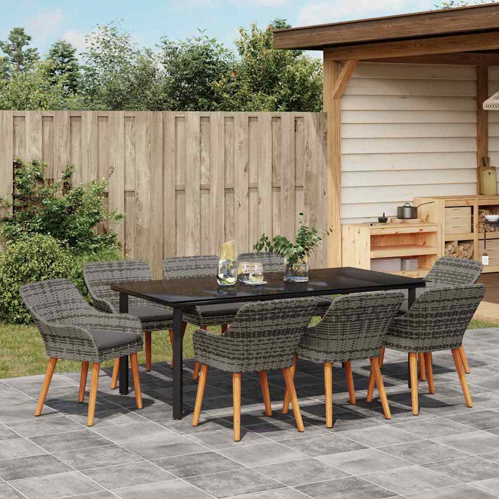Garten Essgruppe mit Kissen 9 pcs Grau Poly-Rattan