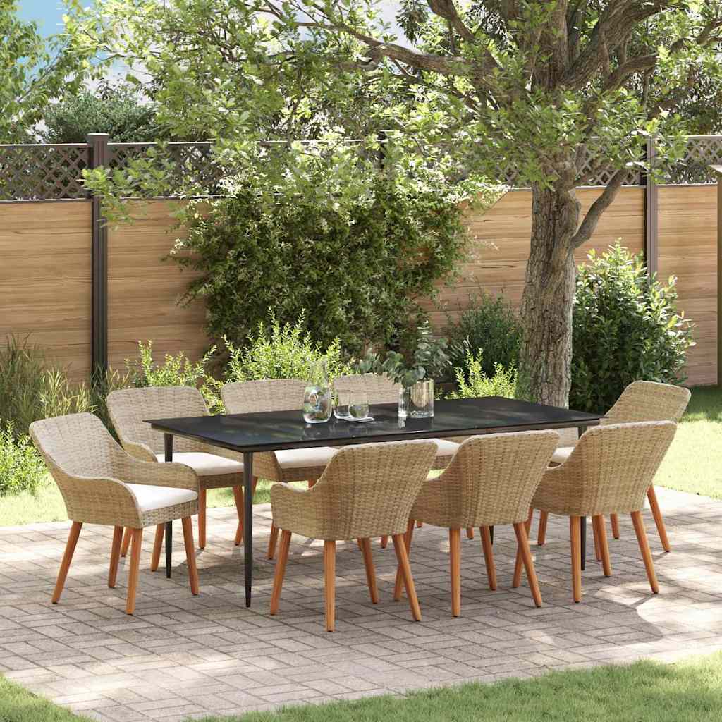 Garten Essgruppe mit Kissen 9 pcs Beige Poly-Rattan