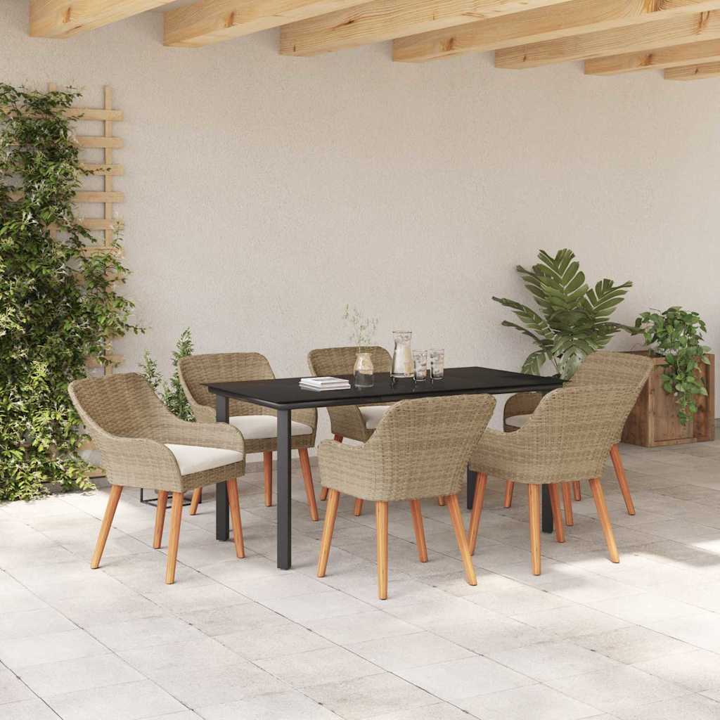 Garten Essgruppe mit Kissen 7 pcs Beige Poly-Rattan