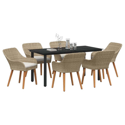 Garten Essgruppe mit Kissen 7 pcs Beige Poly-Rattan