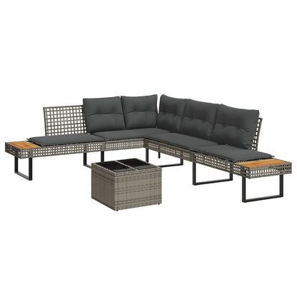 2-tlg. Garten-Sofagarnitur mit Kissen Grau Poly Rattan Glas