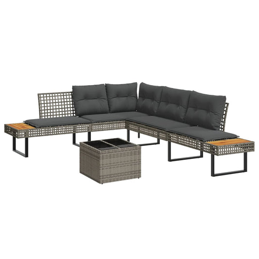 2-tlg. Garten-Sofagarnitur mit Kissen Grau Poly Rattan Glas