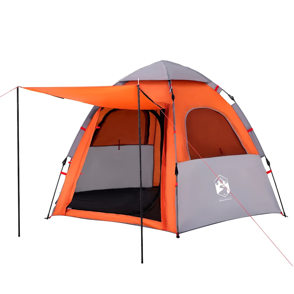 Campingzelt 4 Personen Grau und Orange Quick Release