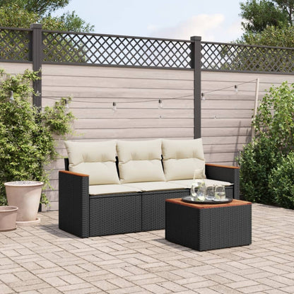 4-tlg. Garten-Sofagarnitur mit Kissen Schwarz Poly Rattan