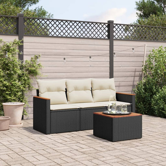 4-tlg. Garten-Sofagarnitur mit Kissen Schwarz Poly Rattan