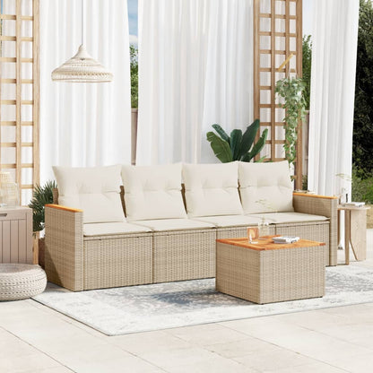 5-tlg. Garten-Sofagarnitur mit Kissen Beige Poly Rattan