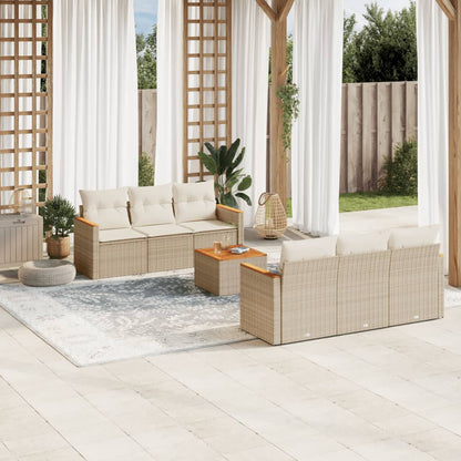 7-tlg. Garten-Sofagarnitur mit Kissen Beige Poly Rattan