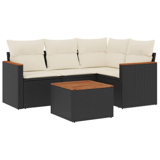 5-tlg. Garten-Sofagarnitur mit Kissen Schwarz Poly Rattan
