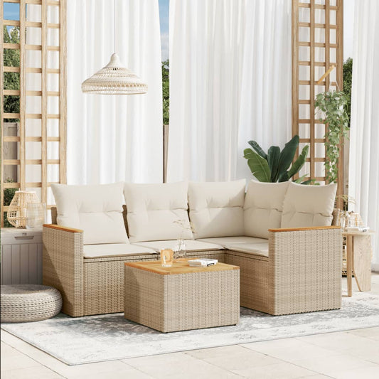 5-tlg. Garten-Sofagarnitur mit Kissen Beige Poly Rattan