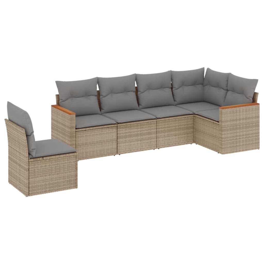 6-tlg. Garten-Sofagarnitur mit Kissen Beige Poly Rattan