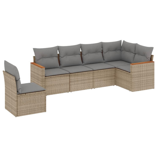 6-tlg. Garten-Sofagarnitur mit Kissen Beige Poly Rattan