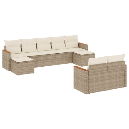 9-tlg. Garten-Sofagarnitur mit Kissen Beige Poly Rattan