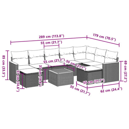 10-tlg. Garten-Sofagarnitur mit Kissen Beige Poly Rattan