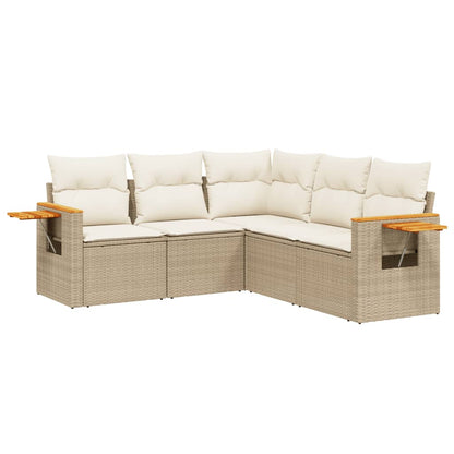 5-tlg. Garten-Sofagarnitur mit Kissen Beige Poly Rattan