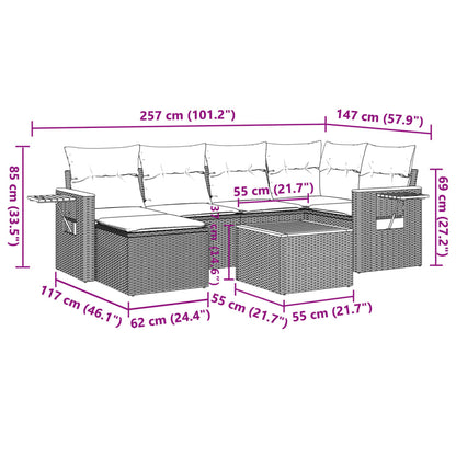 7-tlg. Garten-Sofagarnitur mit Kissen Grau Poly Rattan