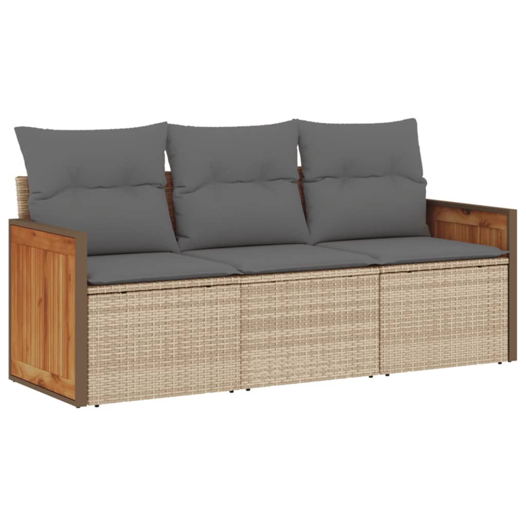 3-tlg. Garten-Sofagarnitur mit Kissen Beige Poly Rattan