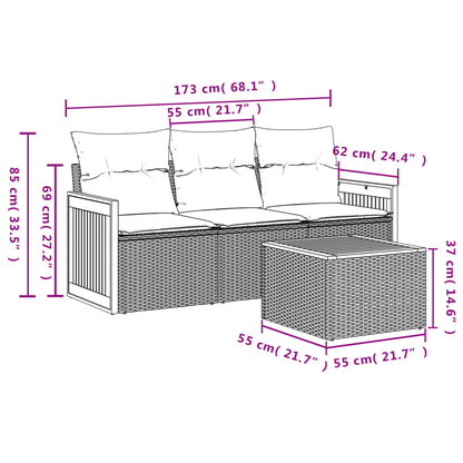 4-tlg. Garten-Sofagarnitur mit Kissen Grau Poly Rattan