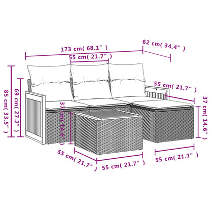 5-tlg. Garten-Sofagarnitur mit Kissen Beige Poly Rattan