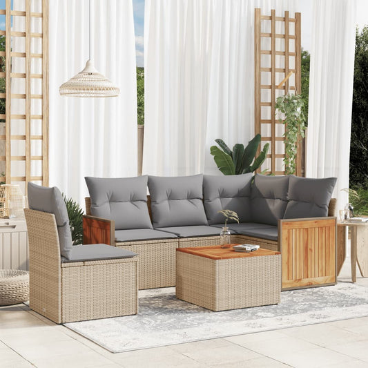 6-tlg. Garten-Sofagarnitur mit Kissen Beige Poly Rattan