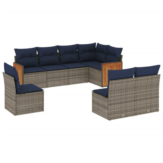 8-tlg. Garten-Sofagarnitur mit Kissen Grau Poly Rattan