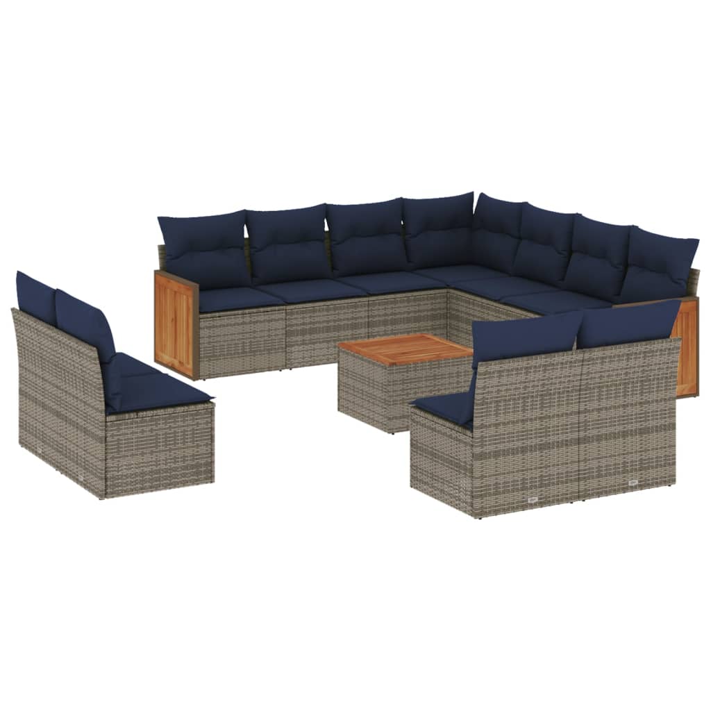 12-tlg. Garten-Sofagarnitur mit Kissen Grau Poly Rattan