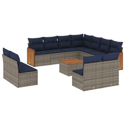 12-tlg. Garten-Sofagarnitur mit Kissen Grau Poly Rattan