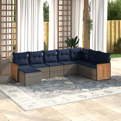 8-tlg. Garten-Sofagarnitur mit Kissen Grau Poly Rattan