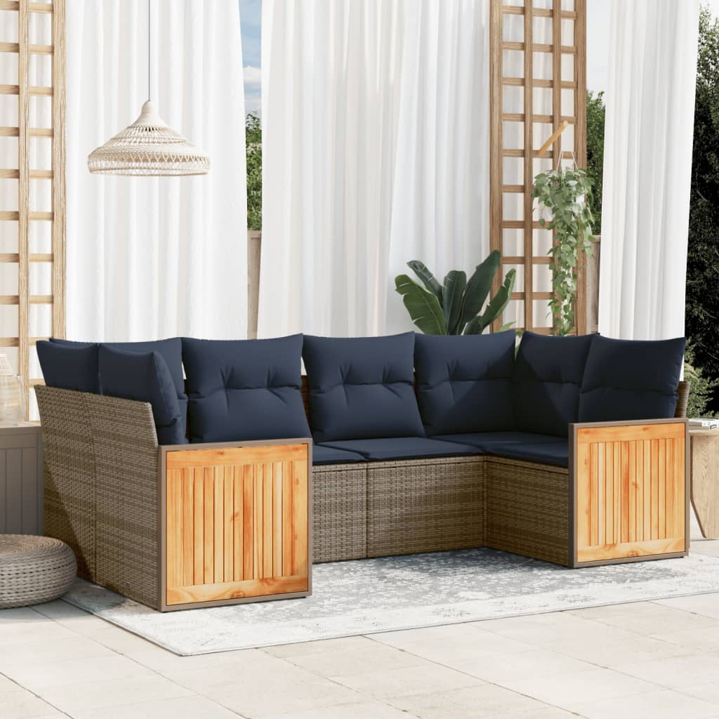 6-tlg. Garten-Sofagarnitur mit Kissen Grau Poly Rattan