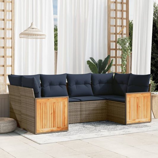 6-tlg. Garten-Sofagarnitur mit Kissen Grau Poly Rattan