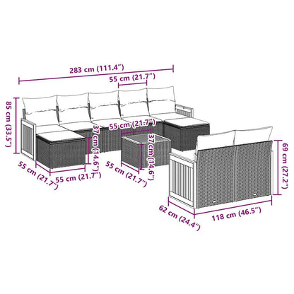 10-tlg. Garten-Sofagarnitur mit Kissen Schwarz Poly Rattan