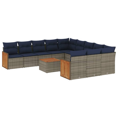 12-tlg. Garten-Sofagarnitur mit Kissen Grau Poly Rattan