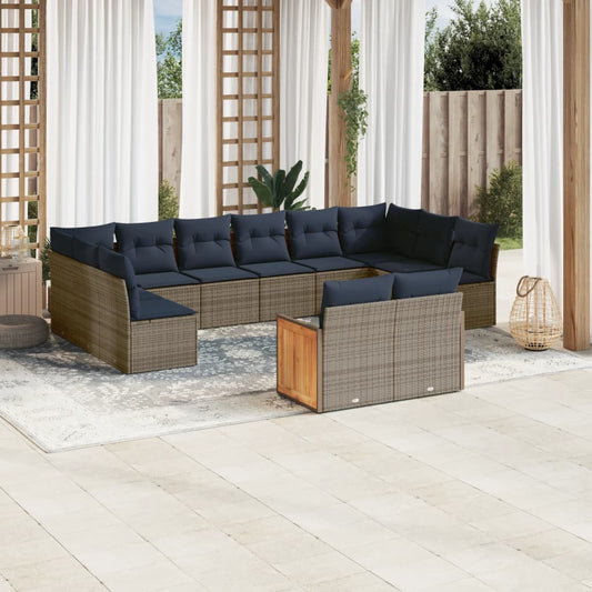 12-tlg. Garten-Sofagarnitur mit Kissen Grau Poly Rattan